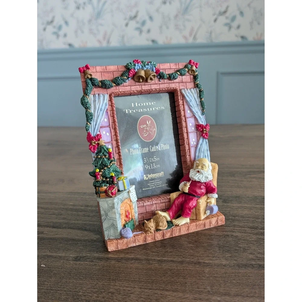 Vintage 3D Resin Santa Frame~ Home Tresures~ 3.5x5 Intercraft Christmas Tree Cat